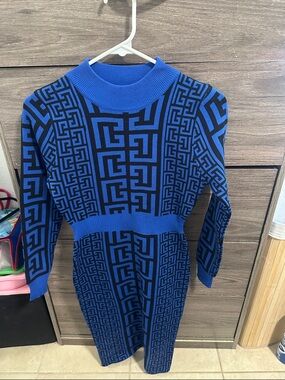Blue and Black Geometric Knit Dress size S